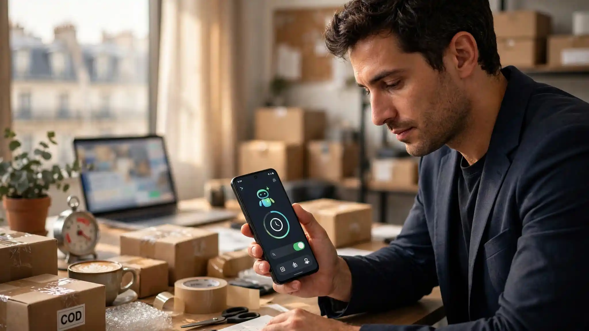 Écran d'un téléphone Android pendant l'installation d'une réponse automatique WhatsApp